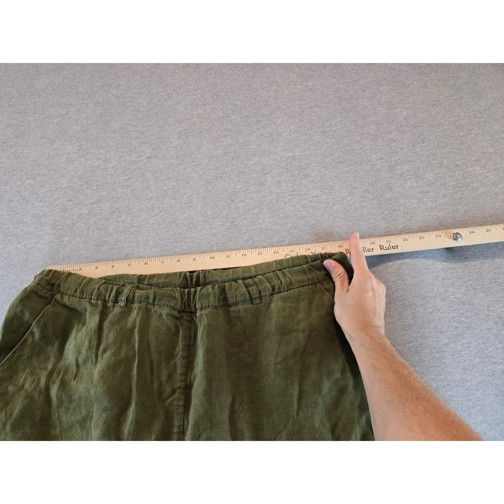 Quince Pants Women XL Olive Green 100% European Flax Linen Tapered Relax Stretch